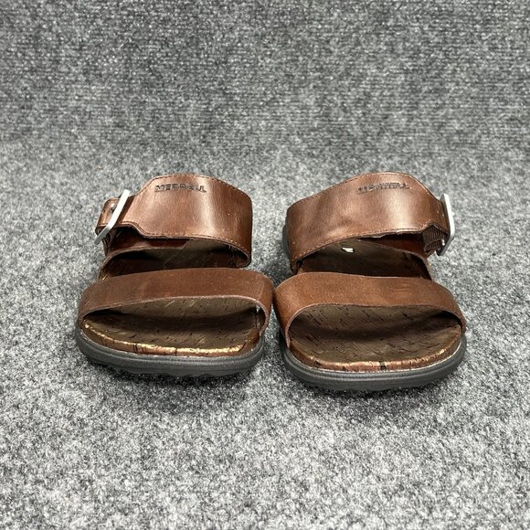 Merrell Around Town Buckle Sandals Womens Size 7 Brown Leather Cork Summer Slide - Picture 2 of 11